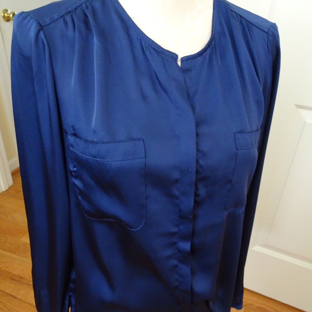 Royal Blue Front Button Long Sleeve Blouse Size M